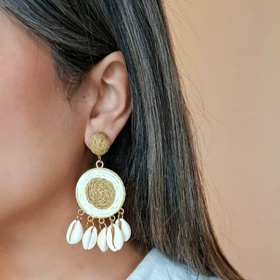 کالکشن گوشواره حصیری صدف‌دار Cowrie دست‌ساز زنانه ترند بوهو و ساحلی