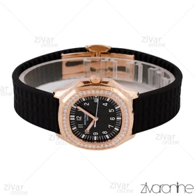 ساعت پتک فیلیپ آکوانا زنانه قاب رزگلد صفحه مشکی دور نگین 105767
