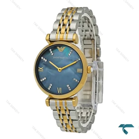 ساعت آرمانی زنانه دورنگ طلایی صفحه آبی صدفی Armani-7616-L