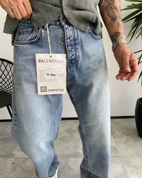 شلوار بگ استایل آبی روشن ساده BALENCIAGA