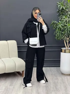 ست مانتو و شلوار کارگو جیب سگک