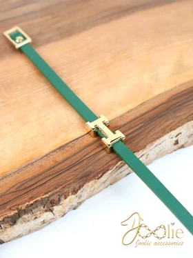 دستبند چرمی زنانه هرمس کد B2220 (سبز)