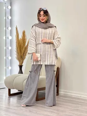 ست مانتو و شلوار جلو بسته لمه دار
