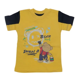 ست تیشرت آستین کوتاه و شلوارک پسرانه مدل خرس PJ1144 رنگ زرد