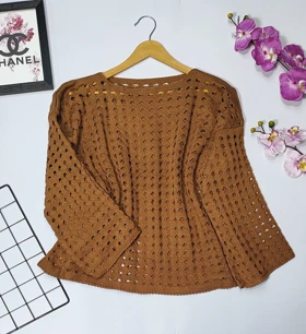 بلوز بافت ژور بافت مدل الیدا کد 40214 (شتری)