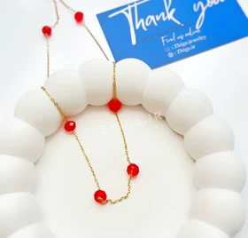 گردنبند استیل با کریستال قرمز