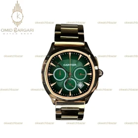 ساعت مچی کارتیه کورنوگراف بند رزگلد صفحه سبز Cartier