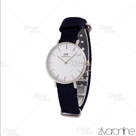 ساعت دنیل ولینگتون زنانه قاب سیلور صفحه سفید بند برزنت سرمه ای 104979