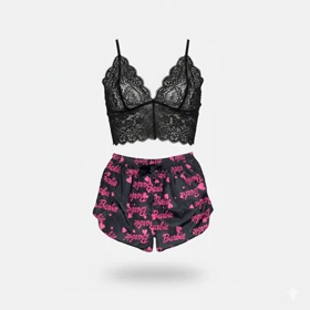 ست نیمتنه گیپور و شلوارک طرح باربی 014