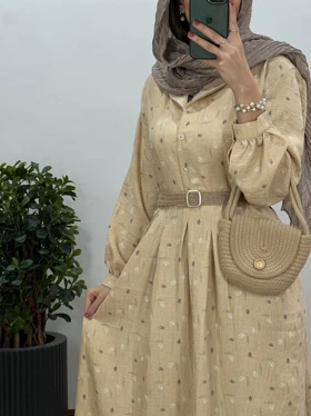 پیراهن مانتویی بلند کاج به همراه کمربند کد 2577