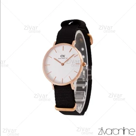 ساعت دنیل ولینگتون زنانه قاب رزگلد صفحه سفید بند برزنت مشکی 104970