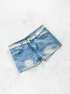 شورتک کوتاه جین فانتزی کمر نواردوزی
