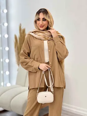 ست مانتو و شلوار کراش تک جیب