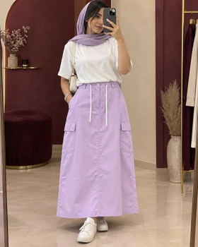دامن کتان کارگو کژال کد 6020 (یاسی)