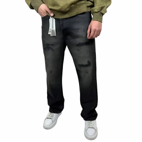 شلوار جین زاپدار مردانه ذغالی با شست دارک واش