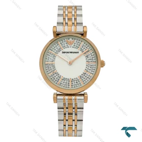 ساعت زنانه امپریو آرمانی دو رنگ رزگلد صفحه نگین‌دار Armani-7995-L