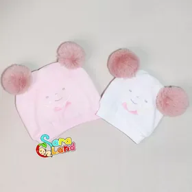 کلاه نوزاد دو پوم طرح دختر