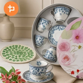 سرویس چای و قهوه خوری 6 تایی گل آبی