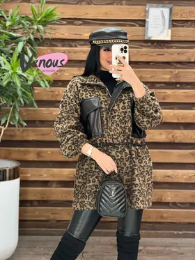 پالتو طرحدار جیب چرمی