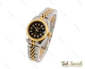 ساعت رولکس زنانه دورنگ طلایی صفحه مشکی Rolex-4531-M-L