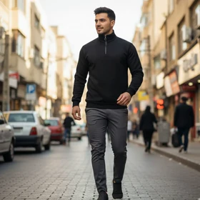 دورس مردانه نیم زیپ مدل Behbod-مشکی