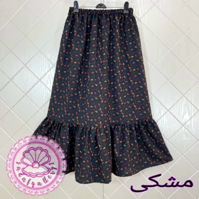 دامن پفکی شکوفه ای بلند کالکشن تیره در رنگبندی متنوع(کد1378) (مشکی)