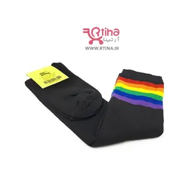 جوراب فانتزی بالا زانو زنانه/ دخترانه مشکی مدل لبه رنگین کمان