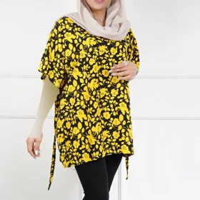 بلوز نخی مریم گلی 3059 (مشکی گل زرد)
