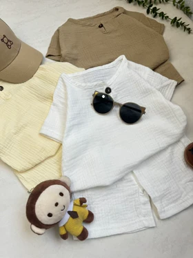 دوتیکه تیشرت و شورتک موسلین یقه گرد