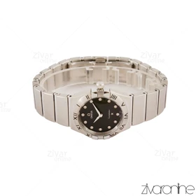 ساعت امگا کانسلیشن زنانه نقره ای ایندکس نگین‌دار صفحه مشکی 105462