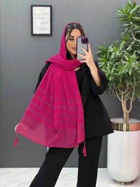 شال نخی راه راه پایین منگوله‌دار