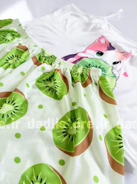 ست لباس خواب تاپ و شورتک طرح گربه و کیوی