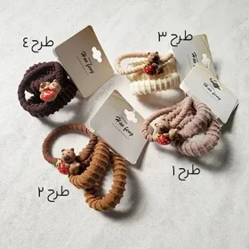 کش مو دخترانه پشمی با عروسک خرسی فانتزی – ست 3 تایی