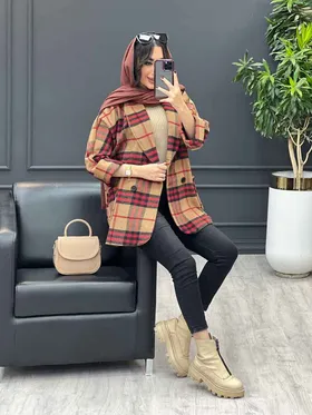 پالتو چهارخونه یقه آرشال