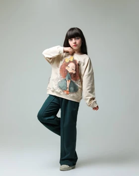 بلوز کراپ شلوار دخترانه رنگ کرم کد 1919