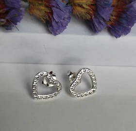 گوشواره نقره 925 زنانه طرح قلب نگین‌دار (زیرکن) – ضد حساسیت