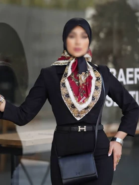روسری مجلسی ابریشم کد 340 (مشکی)