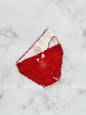 شورت نخ پنبه عروسکی طرح قرمز سفید نوشته چینی