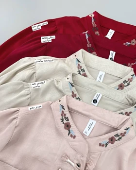 شومیز یقه گلدوزی جلو دکمه کد 4624