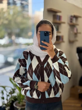ژاکت بافت لوزی_3028 (آبی قهوه ای)