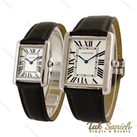 ساعت کارتیه تانک ست سیلور بند چرم مشکی Cartier-5272-S
