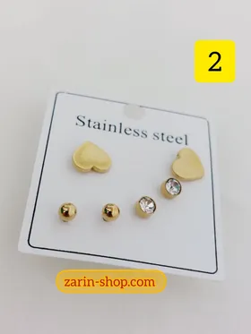 پک گوشواره سه جفتی نگین‌دار
