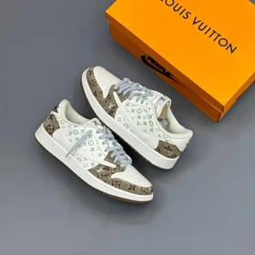 کفش نایک ایر جردن وان لو تراویس اسکات لویی ویتون سفید قهوه ای Nike Air Jordan 1 Low Travis Scott Louis Vuitton White Brown