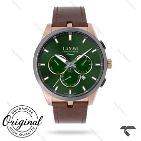 ساعت لاکسمی 8131-1 مردانه رزگلد صفحه سبز بند چرم قهوه ای Laxmi-9150-G