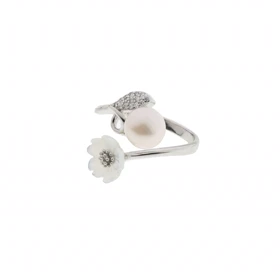 انگشتر نقره گل و مروارید کد 451219
