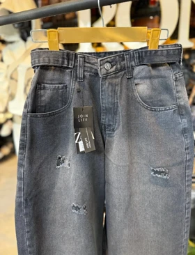 شلوار فول بگ ذغالی کمردار