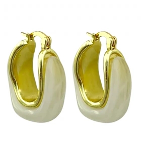 گوشواره حلقه‌ای زنانه مدل کوآل طرح مرمرین صدفی (لاک‌پشتی) با فریم داخلی طلایی