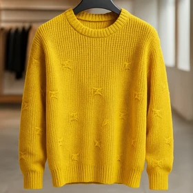 پلیور بافت خردلی یقه گرد فری سایز اولد مانی ضخیم شیک و ترند اولد مانی 2025