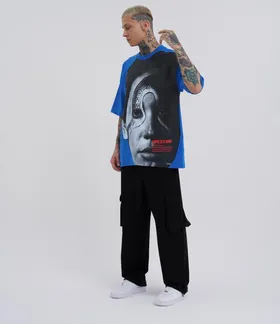 تیشرت آبی مردانه Macstar Snake Face Oversize M2072