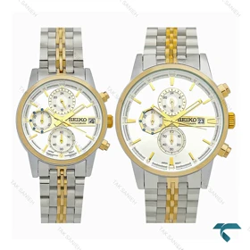 ساعت ست سیکو سه موتوره کورنوگراف دورنگ طلایی Seiko-7837-S
